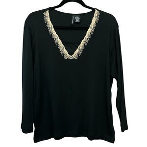 Vintage Jason Maxwell embellished lace crop sleeve layered look scoop neck top